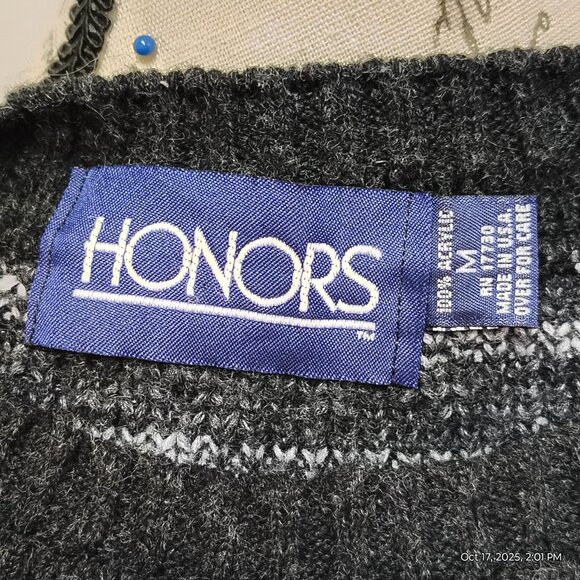 Vintage Honors Fair Isle Unisex Sweater Medium Oversized Chunky Knit Crew Neck - Picture 6 of 6